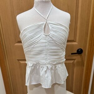 White House Black Market Ruched White Halter Blouse NWT